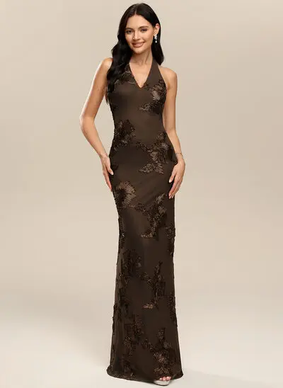 Sheath/Column Embroidered Spandex Dress
