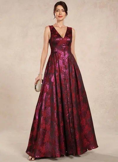 A-line V-Neck Pleated Jacquard Dress