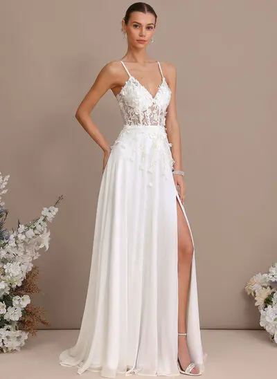 Vestido línea a con flores de encaje