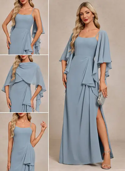 Cape Chiffon Maxi Dress