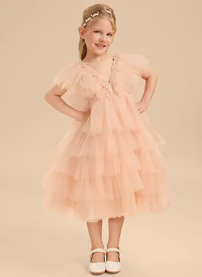 Tanssiaismekot/prinsessa square polven alle tylli kukka tyttö mekot 