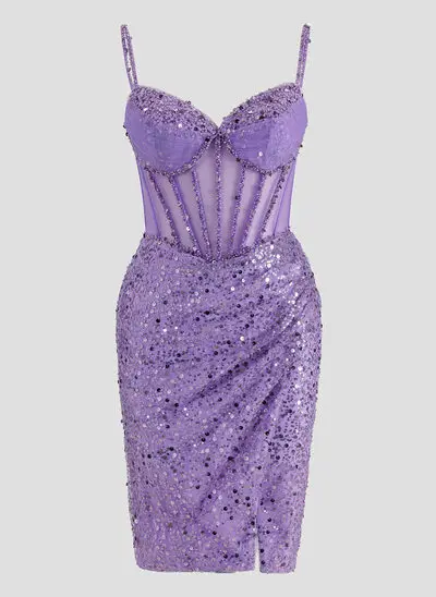 Bainha decote em v curto lantejoulas vestido de formatura com lantejoulas beading 