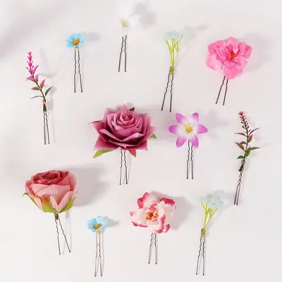 Flores acessórios de cabelo casamento conjuntos (conjunto de 12)