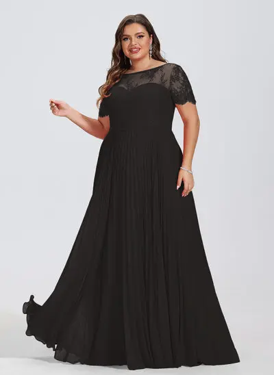 Plissado chiffon maxi vestido