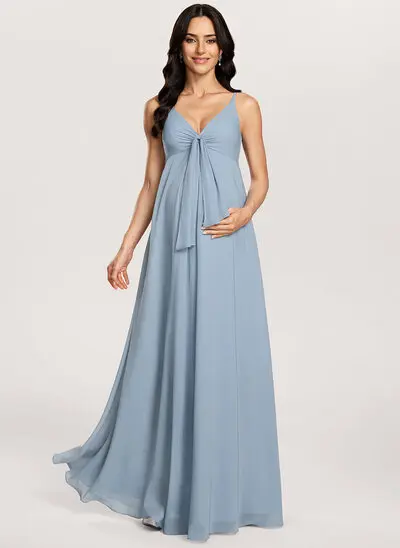 A-line Pleated Chiffon Maternity Dress