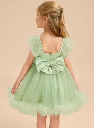 Tanssiaismekot/prinsessa v-kaula polvipituinen tylli kukka tyttö mekot jossa keula 