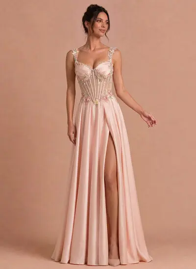 Robe trapèze à col cœur sans manches avec paillettes en satin