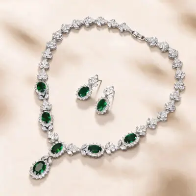 Luxurious Cubic Zirconia Wedding Earrings Necklace Jewelry Set Jewelry Sets (Set of 2) 