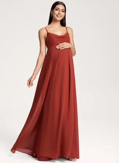 A-Linien-Kleid Wasserfall Bodenlang Chiffon Umstandskleider 
