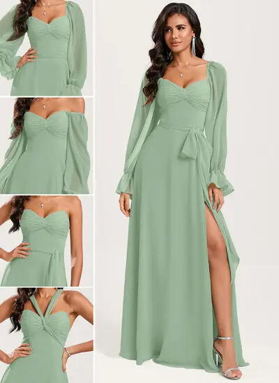 A-line Off the Shoulder Ruffle Chiffon Dress