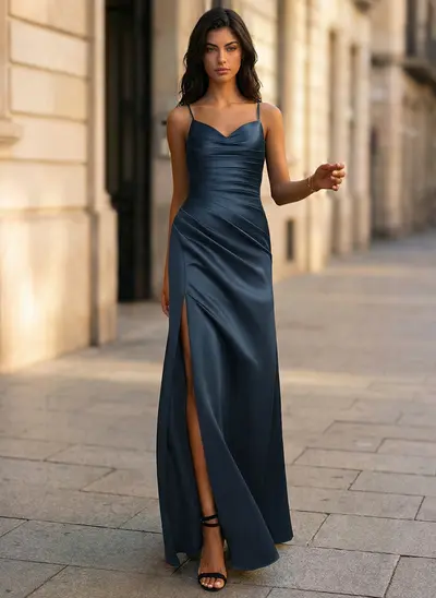 Pofałdowany Satyna Sukienka