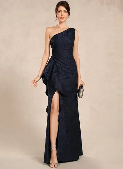 A-line One Shoulder Pleated Jacquard Dress