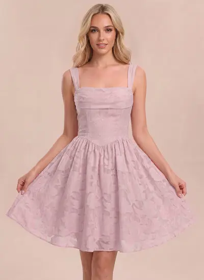 Kleid in A-Linie mit U-Ausschnitt Ärmellos Cut Out aus Floral-Ausbrenner