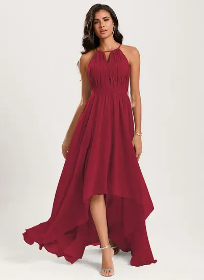Jurk a-lijn van chiffon met halter ruches