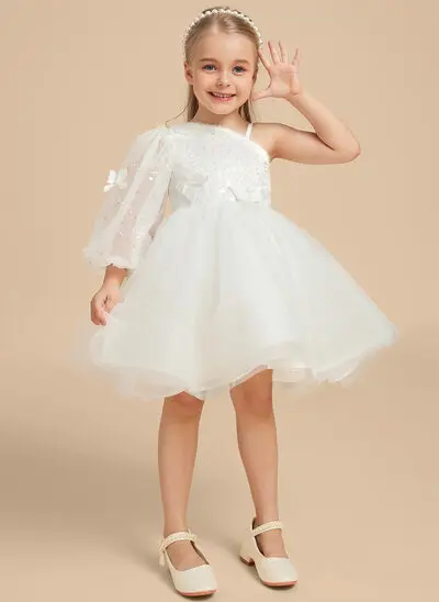 Tanssiaismekot/prinsessa yksiolkaiminen polvipituinen paljetti tylli kukka tyttö mekot 