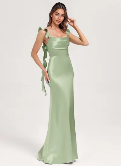 A-line Cowl Floor-Length Stretch Satin Bridesmaid Dress With Ruffle 