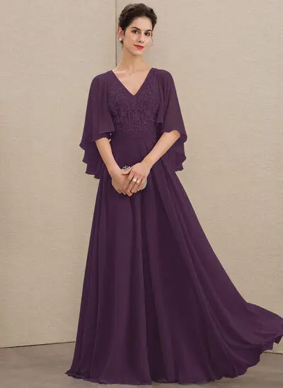 A-line V-Neck Sequins Lace Dress