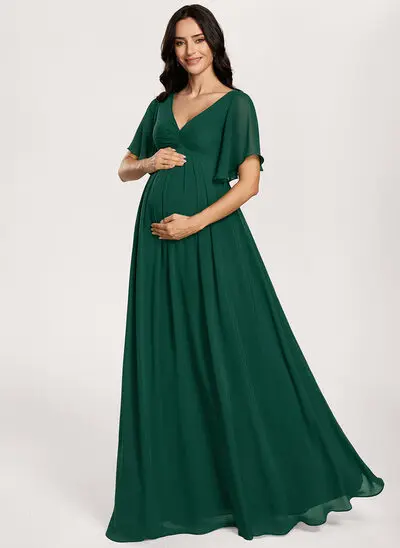 A-line Pleated Chiffon Maternity Dress