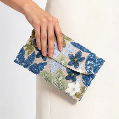 Flower Party Cloth Clutch Bags in Blue