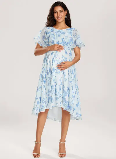 Corte em a plissado chiffon vestido de grávida