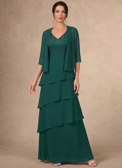 A-line V-Neck Cape Lace Dress