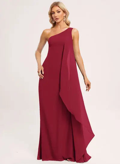 Jurk a-lijn van chiffon met one-shoulder ruches