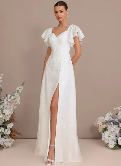 Vestido línea a con escote corazón lentejuelas de encaje