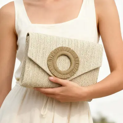 Party Beach Straw Clutch Bags in Beige 
