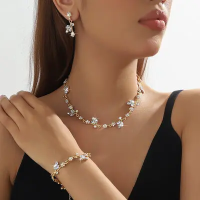 Elegant Rhinestone Formal Bracelet Earrings Necklace Jewelry Sets (Set of 3) 