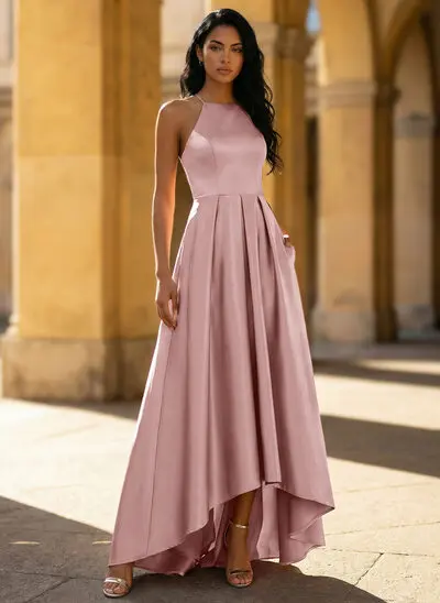 Kleid mit Neckholder Spaghettiträger aus Satin