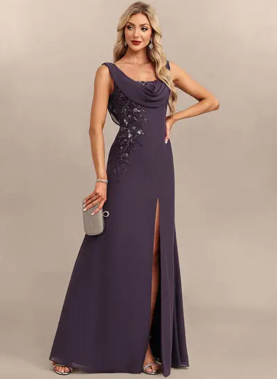 Slire Scoop Gulvlengde Chiffon Festkjole med paljetter 