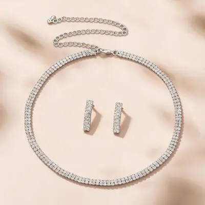 Klassiek strass huwelijk prom halsketting oorbellen armband sieraden sets (set van 3) 