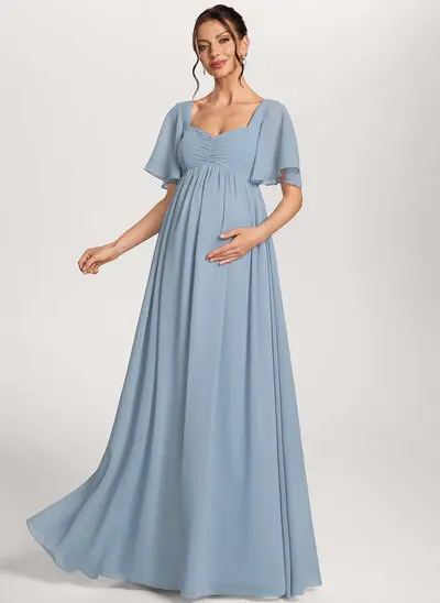 Umstandskleid in A-Linie mit Herzausschnitt Plissee aus Chiffon