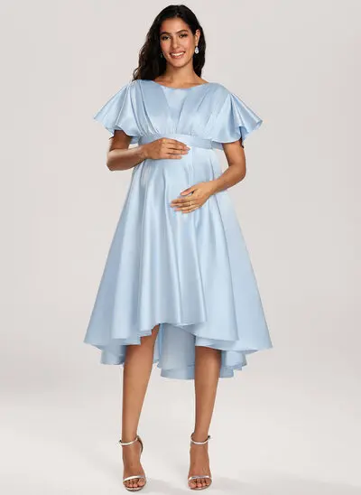 Corte em a plissado cetim vestido de grávida