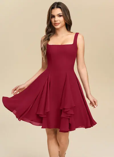 Square Pleated Chiffon Dress
