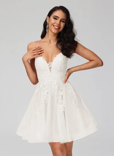 V-Neck Spaghetti Straps Sequins Tulle Dress