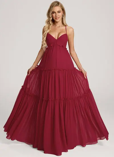 A-line Halter Ruffle Chiffon Maternity Dress