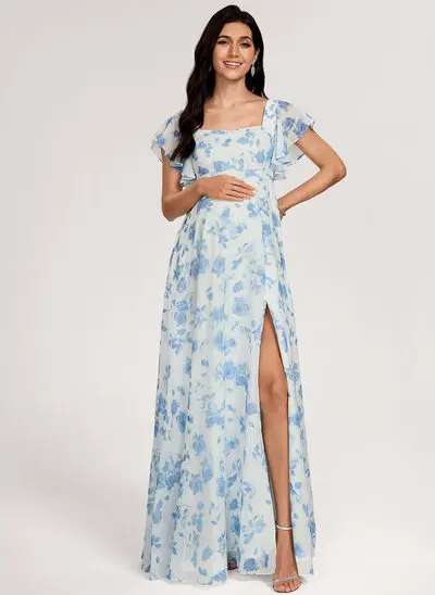 Kjole med A-linje Square Gulvlængde Chiffon Graviditetskjoler med Flæsekanter 