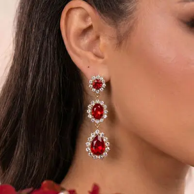 Oval Zircon Dangle Earrings Quinceañera Party Jewelry