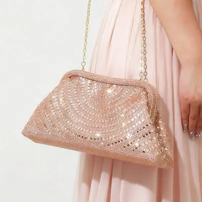 Rhinestone Elegant Party Prom Evening Polyester Evening Bags in Champagne 
