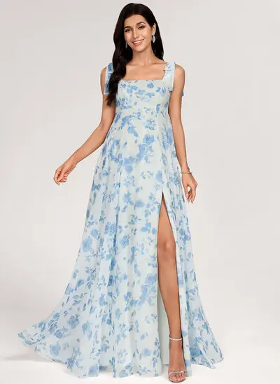 Kjole med A-linje Square Gulvlængde Chiffon Graviditetskjoler med Sløjfe 