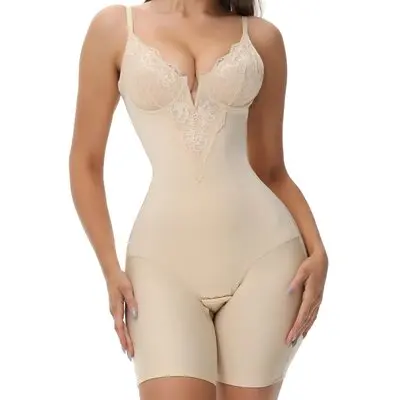 Deep V Lace Shapewear Crotch Opening Bodysuit