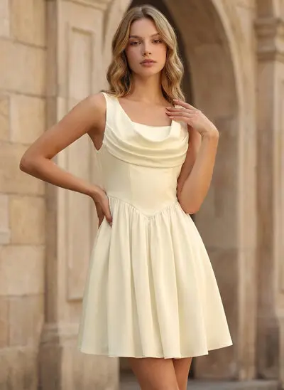 Cowl Ruffle Satin Dress