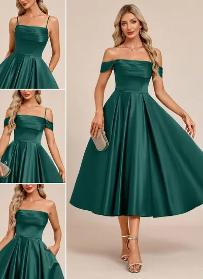 Plissado cetim midi vestido