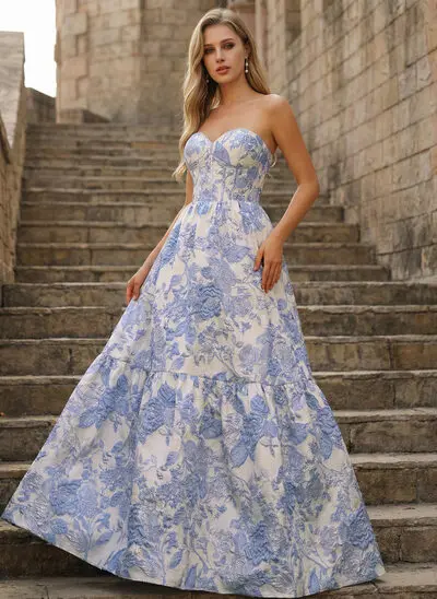 Dekolt w kształcie serca Żakard Sukienka