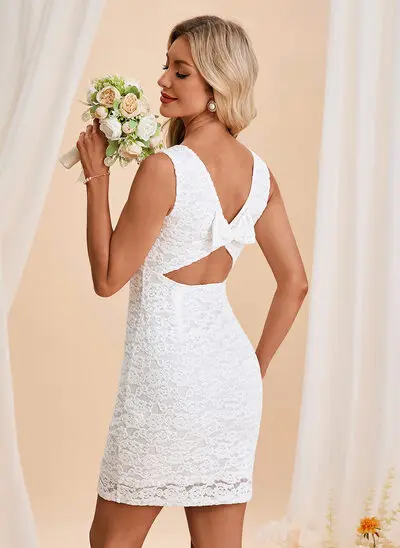 Bodycon Skopa Kort Spets Bröllopsklänning med Rosett 