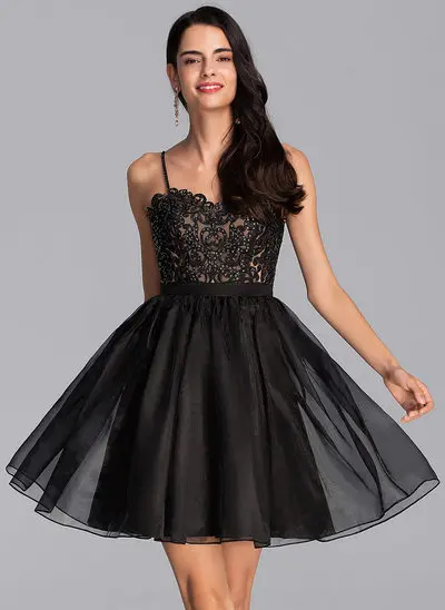 A-Line V-neck Short/Mini Organza Homecoming Dress With Beading Sequins 