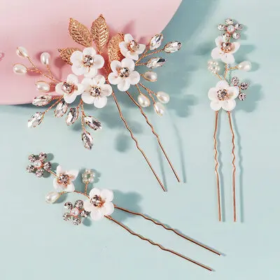 Pearl Rhinestone Floral Sets Hair Pins Hair Combs Hair Accessories Wedding Headpieces (Set of 3) 