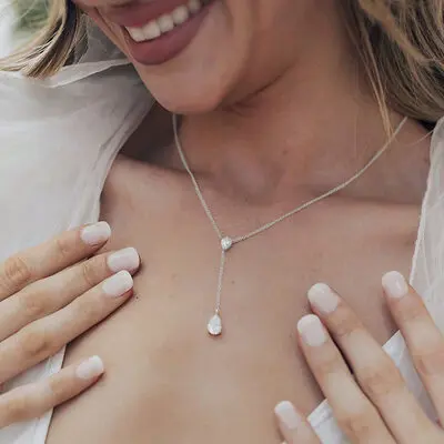 Simple Rhinestone Lariat Necklace 