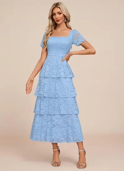 Cascading Ruffles Lace Midi Dress